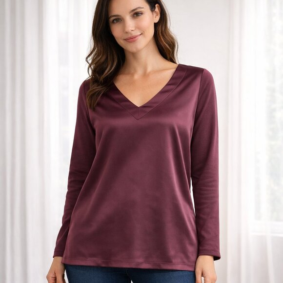 Belle by Kim Gravel Tops - NEW Belle Kim Gravel V Neck Long Sleeve Top Burgundy Small Knit